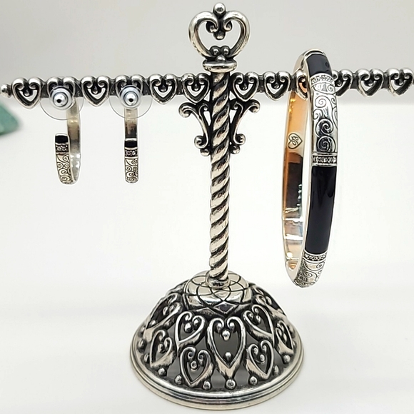 Brighton "WILTERN" Black Enamel, Scrolls, & Swarovski Crystals Bangle & Earrings - Picture 8 of 14